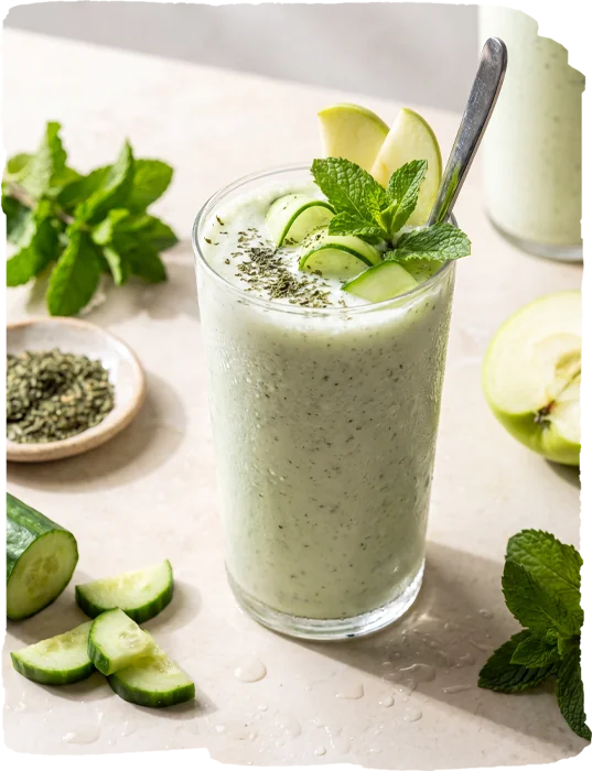 Salatalık, Elma ve Naneli Yeşil Ayran Smoothie